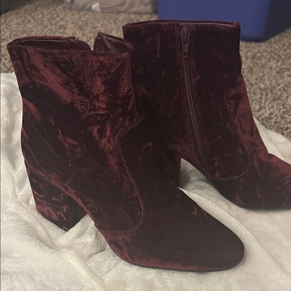 Gianni Bini Velvet Ankle Boots in Deep Burgundy